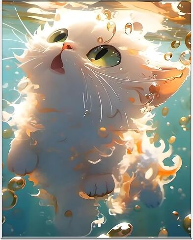 MAXBYE Cute Cat Paint by Numbers Kit for Adults, Paint by Numbers on Canvas with Frame, DIY Swimming Kitty Painting Crafts for Gift Home Wall Decor 8x12inch in Saudi Arabia