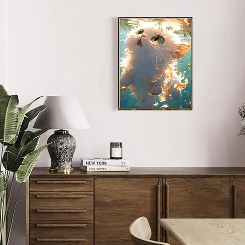 MAXBYE Cute Cat Paint by Numbers Kit for Adults, Paint by Numbers on Canvas with Frame, DIY Swimming Kitty Painting Crafts for Gift Home Wall Decor 8x12inch in Saudi Arabia