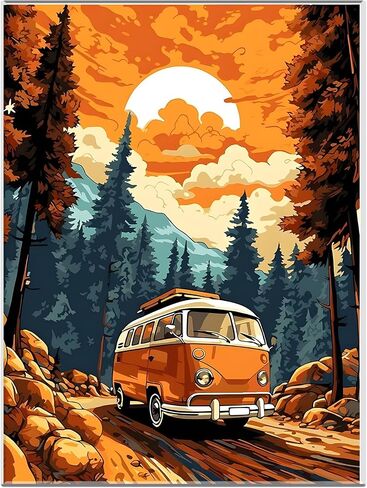 MAXBYE Touring Bus Paint by Numbers Kit for Adults with Frame, Beautiful Mountain View Crafts for Adults, DIY Acrylic Paint by Numbers Kits on Canvas for Gift Home Wall Decor 12x16inch in Saudi Arabia