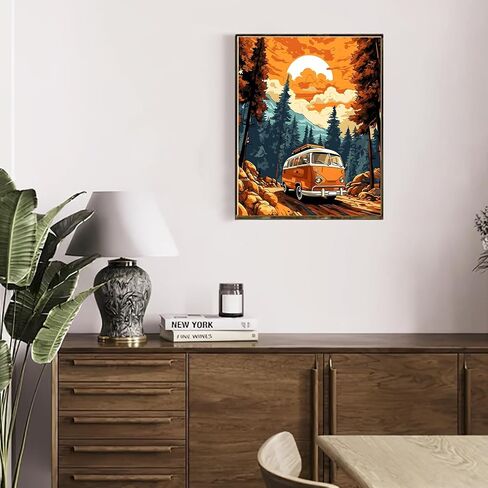 MAXBYE Touring Bus Paint by Numbers Kit for Adults with Frame, Beautiful Mountain View Crafts for Adults, DIY Acrylic Paint by Numbers Kits on Canvas for Gift Home Wall Decor 12x16inch in Saudi Arabia