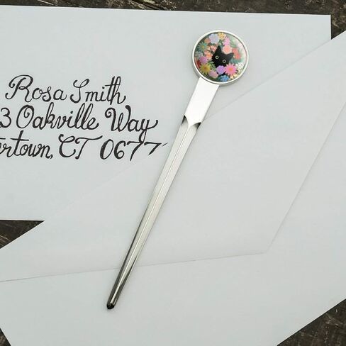 Black Cat Hiding in Spring Flowers Classic Chrome Plated Metal Envelope Letter Opener Slitter in Saudi Arabia