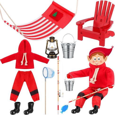Realspring 9 Pcs Christmas Doll Accessories Set Doll Fishing Clothes Props Include Fishing Outfit Camping Accessories for Mini House Decoration in Saudi Arabia