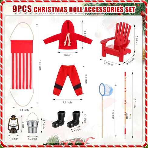 Realspring 9 Pcs Christmas Doll Accessories Set Doll Fishing Clothes Props Include Fishing Outfit Camping Accessories for Mini House Decoration in Saudi Arabia