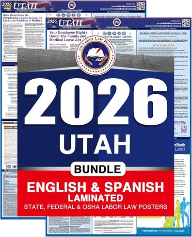 2023 Utah UT All in One Workplace Compliance & Labor Law Poster (Federal State & OSHA) English Laminated in Kuwait