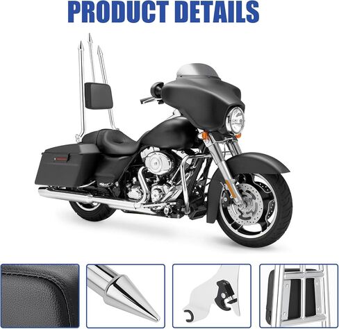 مسند ظهر للركاب مقاس 28 بوصة سريع التحرير لدراجة Harley Davidson Touring 2009-2025 Street Glide CVO Road Glide Road King Electra Glide Ultra Limited Back Rest (كروم) in Saudi Arabia