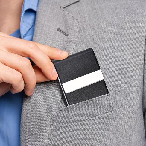 Business Card Holder, PU Leather Business Card Case, Name Card Holder for Men or Women (Black) in Saudi Arabia