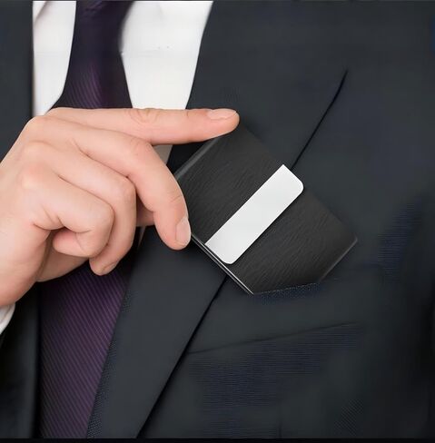 Business Card Holder, PU Leather Business Card Case, Name Card Holder for Men or Women (Black) in Saudi Arabia