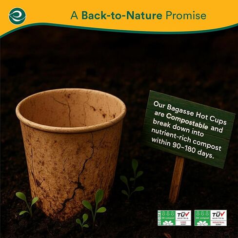 أكواب ساخنة 100% قابلة للتحلل من ECO SOUL (خالية من PFAS) سعة 12 أونصة | (50 قطعة، 12 أونصة من الأكواب الساخنة) | أكواب ورقية من قصب السكر القابل للتصرف | أكواب صديقة للبيئة | قوي وآمن للاستخدام في الميكروويف والفرن in Saudi Arabia