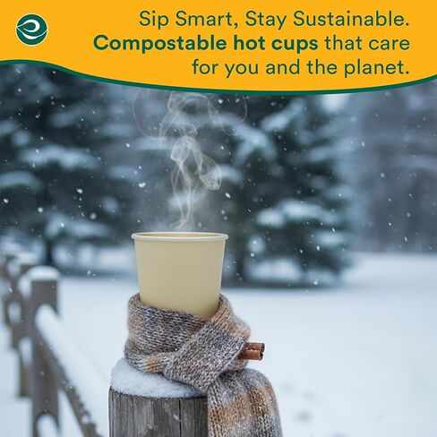 أكواب ساخنة 100% قابلة للتحلل من ECO SOUL (خالية من PFAS) سعة 12 أونصة | (50 قطعة، 12 أونصة من الأكواب الساخنة) | أكواب ورقية من قصب السكر القابل للتصرف | أكواب صديقة للبيئة | قوي وآمن للاستخدام في الميكروويف والفرن in Kuwait