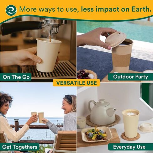 أكواب ساخنة 100% قابلة للتحلل من ECO SOUL (خالية من PFAS) سعة 12 أونصة | (50 قطعة، 12 أونصة من الأكواب الساخنة) | أكواب ورقية من قصب السكر القابل للتصرف | أكواب صديقة للبيئة | قوي وآمن للاستخدام في الميكروويف والفرن in Saudi Arabia