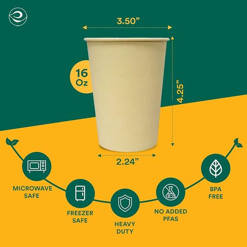 أكواب ساخنة 100% قابلة للتحلل من ECO SOUL (خالية من PFAS) سعة 12 أونصة | (50 قطعة، 12 أونصة من الأكواب الساخنة) | أكواب ورقية من قصب السكر القابل للتصرف | أكواب صديقة للبيئة | قوي وآمن للاستخدام في الميكروويف والفرن in Saudi Arabia