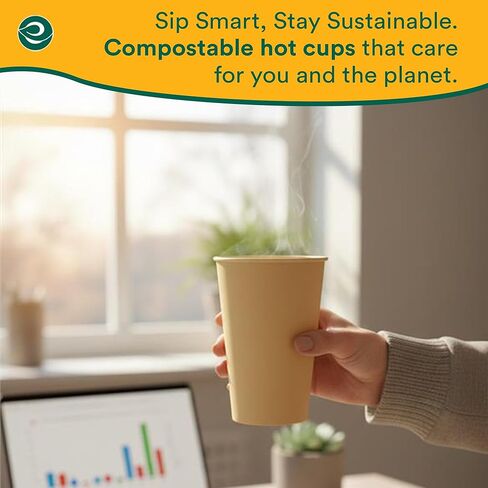 أكواب ساخنة 100% قابلة للتحلل من ECO SOUL (خالية من PFAS) سعة 12 أونصة | (50 قطعة، 12 أونصة من الأكواب الساخنة) | أكواب ورقية من قصب السكر القابل للتصرف | أكواب صديقة للبيئة | قوي وآمن للاستخدام في الميكروويف والفرن in Saudi Arabia
