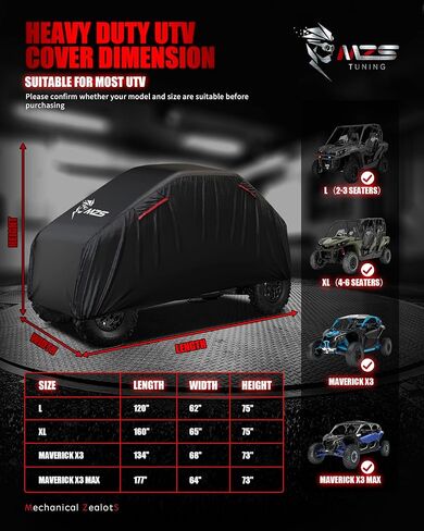 MZS X3 MAX Cover 4 Seater, UTV Cover Heavy Duty Waterproof Compatible with Maverick X3 MAX DS RS MR Turbo R 2017-2025, Fit up to 177 Inch All Weather Outdoor Protection Covers Accessories in Saudi Arabia