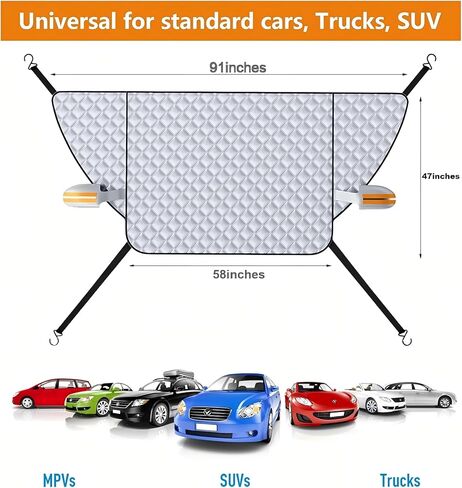 Car Windshield Cover for Ice and Snow, 4 Layers Ultra Thick Windshield Snow Cover with Side Mirror Cover Magnetic, Winter Frost Hail Protector for Most Car, SUV, Truck, Van, MPV (91x47 Inch) in Saudi Arabia