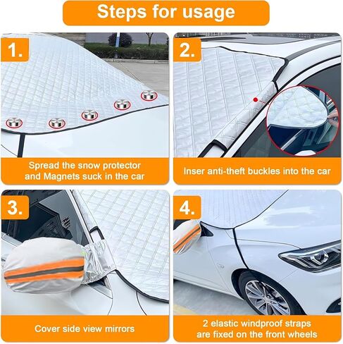 Car Windshield Cover for Ice and Snow, 4 Layers Ultra Thick Windshield Snow Cover with Side Mirror Cover Magnetic, Winter Frost Hail Protector for Most Car, SUV, Truck, Van, MPV (91x47 Inch) in Saudi Arabia