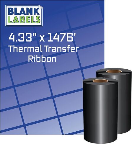 4.33" x 1476' (110mm x 450m) Thermal Transfer Ribbon Blank Labels Brand. Premium Wax for Zebra or Datamax Industrial Printers (6 Rolls) in Kuwait