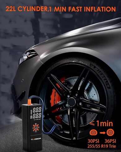 Tire Inflator Portable Air Compressor for Car/SUV, Timobor 60s Air Pump For Car Tires with Frosted Digital Tire Pressure Gauge, 150PSI Air Pump for Ball, E-Bicycle, Motorcycle, Car, etc(Orange) in Saudi Arabia