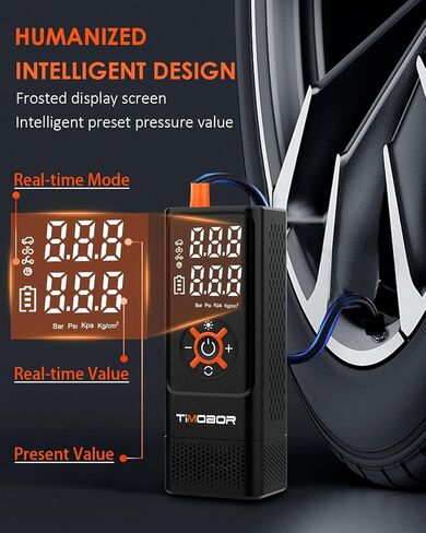 Tire Inflator Portable Air Compressor for Car/SUV, Timobor 60s Air Pump For Car Tires with Frosted Digital Tire Pressure Gauge, 150PSI Air Pump for Ball, E-Bicycle, Motorcycle, Car, etc(Orange) in Saudi Arabia