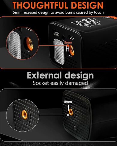 Tire Inflator Portable Air Compressor for Car/SUV, Timobor 60s Air Pump For Car Tires with Frosted Digital Tire Pressure Gauge, 150PSI Air Pump for Ball, E-Bicycle, Motorcycle, Car, etc(Orange) in Saudi Arabia
