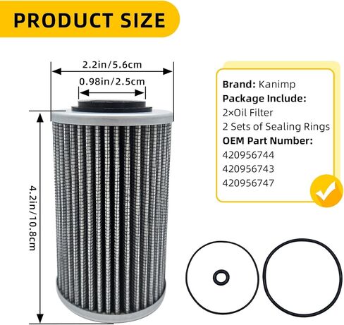 فلتر زيت 420956744 لـ Can-Am Spyder & Sea-Doo RXT-X RXP-X GTX 300، يناسب محركات Rotax 1503/1630 (130hp - 300hp) لمركبات Sea-Doo المائية، يستبدل 420956743، 420956747 (قطعتان) in Kuwait