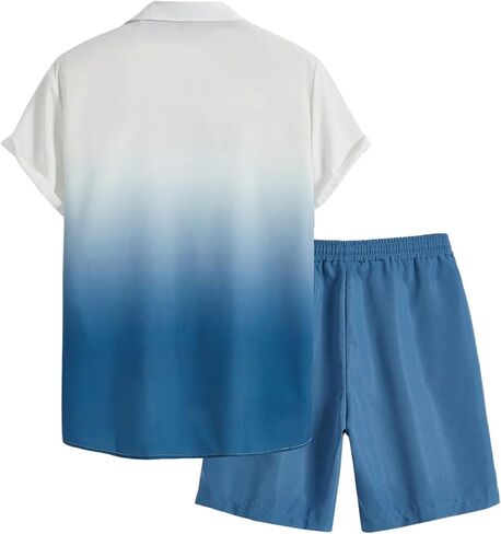 Floerns Men's Two Piece Outfit Printed Shirt Top and Drawstring Waist Shorts Set in Saudi Arabia