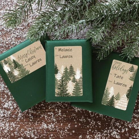 Evergreen Christmas Gift Tags, Self-Adhesive Stickers – 75 Labels, Holiday Gift Tags on Kraft in Saudi Arabia