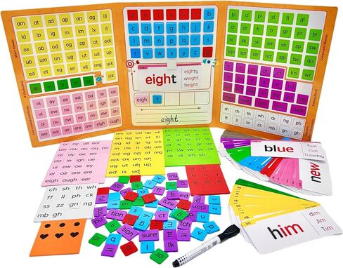Phonics Word Building Magnetic Tiles Set, Phonics Manipulatives, Magnetic Letter Tiles, Educational Learning Kit with 239 Foam Tiles, 90 Cards, Magnetic Folder in Saudi Arabia