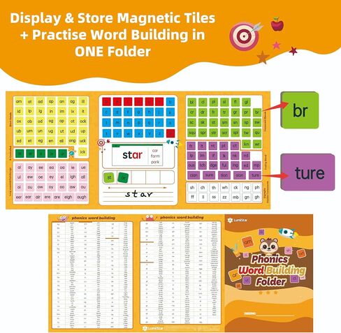 Phonics Word Building Magnetic Tiles Set, Phonics Manipulatives, Magnetic Letter Tiles, Educational Learning Kit with 239 Foam Tiles, 90 Cards, Magnetic Folder in Saudi Arabia