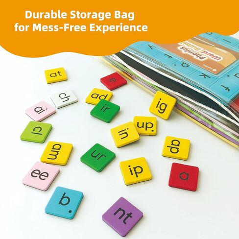 Phonics Word Building Magnetic Tiles Set, Phonics Manipulatives, Magnetic Letter Tiles, Educational Learning Kit with 239 Foam Tiles, 90 Cards, Magnetic Folder in Saudi Arabia
