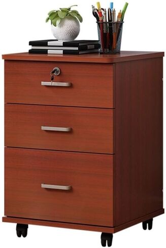 Wooden Desk Storage Box with Lockable Drawers - Solid Wood Desk Organizers - A4 Office Supplies/Receipt File Organizer, Flat File Cabinet (Brown) in Saudi Arabia