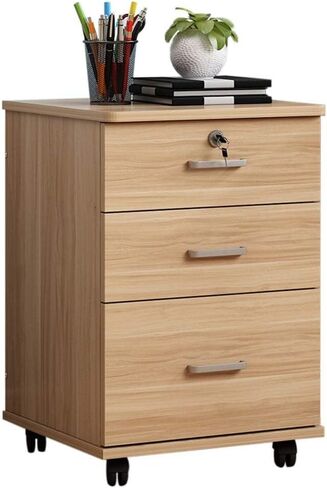 Wooden Desk Storage Box with Lockable Drawers - Solid Wood Desk Organizers - A4 Office Supplies/Receipt File Organizer, Flat File Cabinet (Brown) in Saudi Arabia
