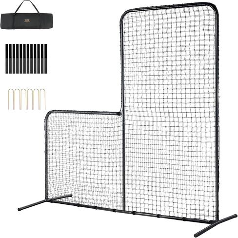 VEVOR L Screen Baseball for Batting Cage, 7x7 ft Baseball & Softball Safety Screen, Body Protector Portable Batting Screen with Carry Bag & Ground Stakes, Baseball Pitching Net for Pitchers Protection in Saudi Arabia