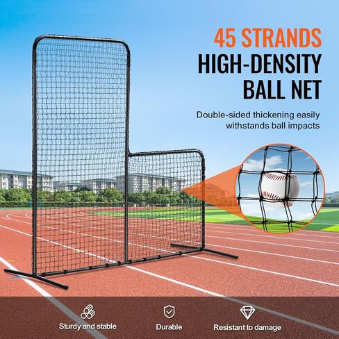 VEVOR L Screen Baseball for Batting Cage, 7x7 ft Baseball & Softball Safety Screen, Body Protector Portable Batting Screen with Carry Bag & Ground Stakes, Baseball Pitching Net for Pitchers Protection in Saudi Arabia