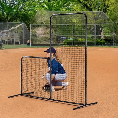 VEVOR L Screen Baseball for Batting Cage, 7x7 ft Baseball & Softball Safety Screen, Body Protector Portable Batting Screen with Carry Bag & Ground Stakes, Baseball Pitching Net for Pitchers Protection in Saudi Arabia