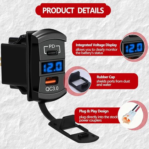 منفذ منفذ USB من النوع C 3.0 مع مقبس الفولتميتر وتشغيل مفتاح الروك المناسب لـ Yamaha Wolverine RMAX2/4 X2/X4 2018-2025، شاحن سريع مقاوم للماء in Kuwait
