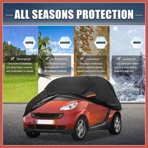 غطاء سيارة ACROPIX لـ Smart Fortwo 2007-2023 210D-PU Oxford غطاء سيارة كامل خارجي لجميع الأحوال الجوية مقاوم للماء حماية ضد الرياح مع سحاب باب السائق قطع غيار السيارات السوداء in Saudi Arabia