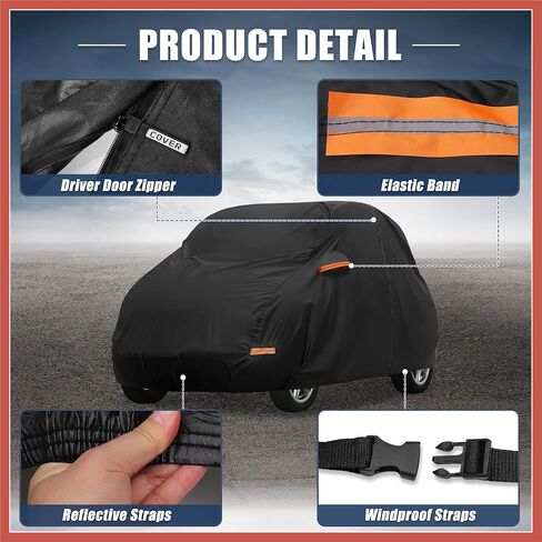 غطاء سيارة ACROPIX لـ Smart Fortwo 2007-2023 210D-PU Oxford غطاء سيارة كامل خارجي لجميع الأحوال الجوية مقاوم للماء حماية ضد الرياح مع سحاب باب السائق قطع غيار السيارات السوداء in Saudi Arabia