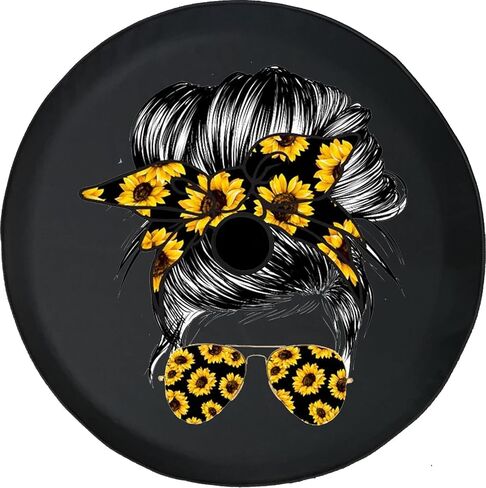 غطاء إطار احتياطي Rch RCH Sunflowers Messy Bun Girl JL مع كاميرا احتياطية مقاس أسود 32 بوصة غطاء إطار أسود 32 بوصة مع فتحة كاميرا احتياطية JL أغطية إطارات رائعة 0 in Kuwait