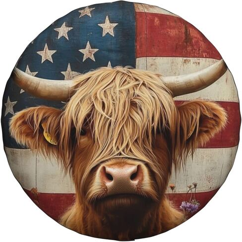 American Flag Highland Cow Print Spare Tire Cover Dust-Proof Wheel Tire Cover Fit Jeep,Trailer, Rv, SUV and Many Vehicle 17 Inch in Saudi Arabia