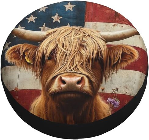 American Flag Highland Cow Print Spare Tire Cover Dust-Proof Wheel Tire Cover Fit Jeep,Trailer, Rv, SUV and Many Vehicle 17 Inch in Saudi Arabia