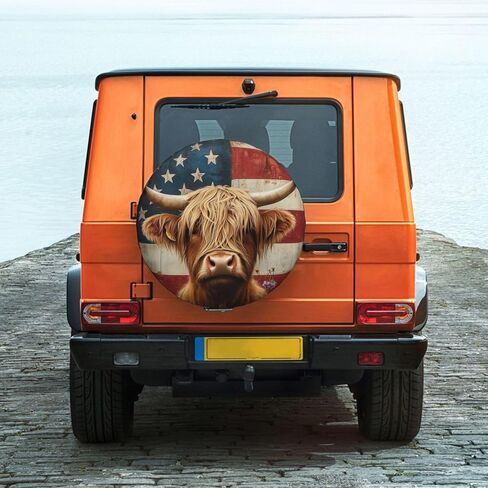 American Flag Highland Cow Print Spare Tire Cover Dust-Proof Wheel Tire Cover Fit Jeep,Trailer, Rv, SUV and Many Vehicle 17 Inch in Saudi Arabia