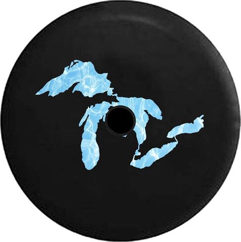556 Gear JL Spare Tire Cover Water Reflection Great Lakes Michigan Mitten JL Tire Cover with Backup Camera Hole (Fits: JL Accessories) Black Size 32 Inch with Grommets in Saudi Arabia