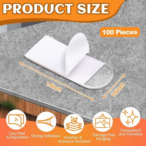 100pcs Clear Picture Hanging Strips, 3m Invisible Refill Poster Strip Heavy Duty Wall Hangers No Damage Removable Double Side Small Adhesive Sticker Tape for Walls Hooks Decor Home Classroom Office in Saudi Arabia