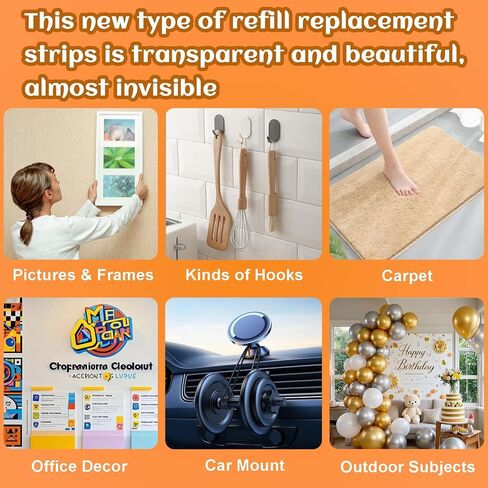 100pcs Clear Picture Hanging Strips, 3m Invisible Refill Poster Strip Heavy Duty Wall Hangers No Damage Removable Double Side Small Adhesive Sticker Tape for Walls Hooks Decor Home Classroom Office in Saudi Arabia