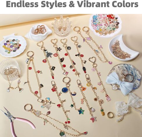 LANTURA 550Pcs Charms Lip Gloss Keychain Making Kit,DIY Craft Supplies,Jewelry Making Kit for Custom Keychains, Bags, Christmas Gifts in Saudi Arabia