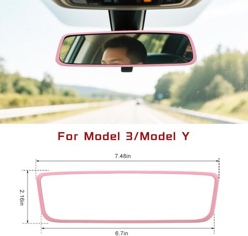 Rear View Mirror Protector Frame, Rearview Mirror Edge Protective Cover Car Interior Decoration, Silicone Auto Rearview Mirrors Trim Compatible with Model 3 Y for Women Men (Red) in Kuwait