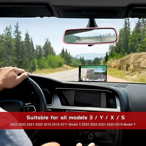 Rear View Mirror Protector Frame, Rearview Mirror Edge Protective Cover Car Interior Decoration, Silicone Auto Rearview Mirrors Trim Compatible with Model 3 Y for Women Men (Red) in Kuwait