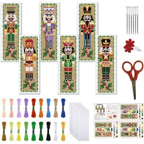 FREEBLOSS 6Pcs Christmas Cross Stitch Bookmark Kit for Adult Beginners Nutcracker Pattern Stamped Embroidery Bookmark Kit with Instructions DIY Bookmarks Kits for Christmas 8"x2.4" in Kuwait