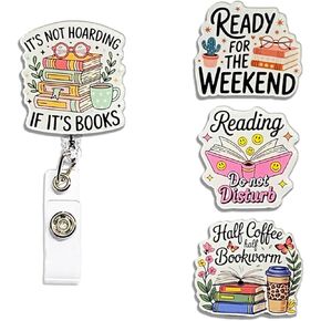 (4 قطع) إنها ليست اكتناز إذا كانت كتب شارة بكرات قابلة للسحب، مشبك معرف بكرة حامل شارة الاسم، هدايا تزيينية للأطفال لعشاق الكتب والممرضات والعاملين في المكاتب والمعلمين والطلاب in Kuwait