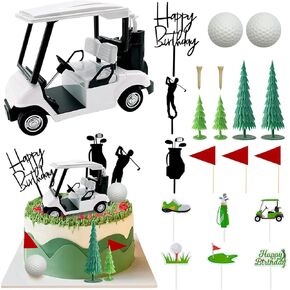 2025 New Golf Cake Decorations with Mini Cart, Clubs, Ball, Green Tree, Red Flag Cupcake Toppers, for Golf Theme Birthday Party Decoration Supplies in Saudi Arabia